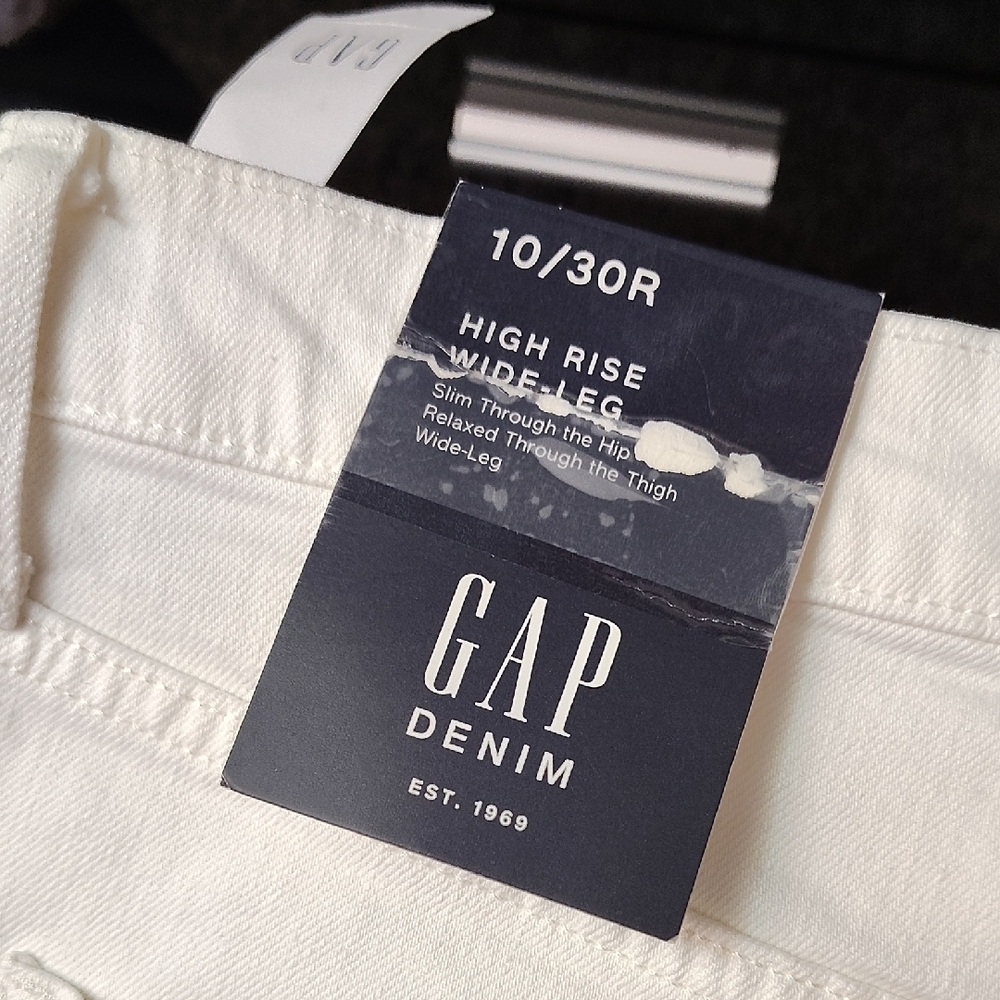 GAP WOMEN'S STUDDED WHITE HIGH RISE WIDE LEG DENIM - Picture 12 of 13